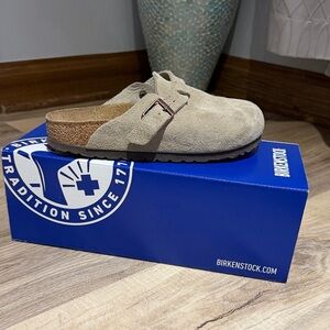 Birkenstock Beige Suede Slip-On Clog with Buckle